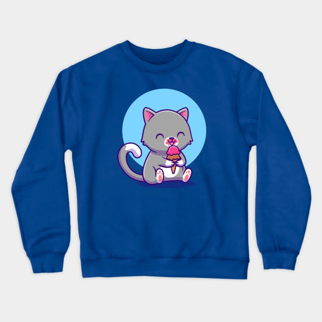 Cute Cat Eating Ice Cream Crewneck Sweatshirt by Catalyst Labs